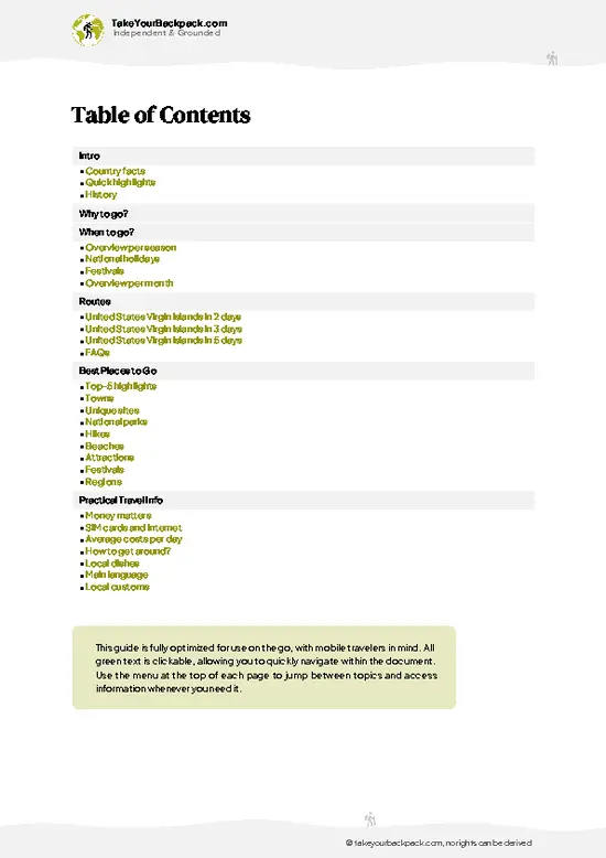 example page 2 from our offline Travel Guide for United States Virgin Islands